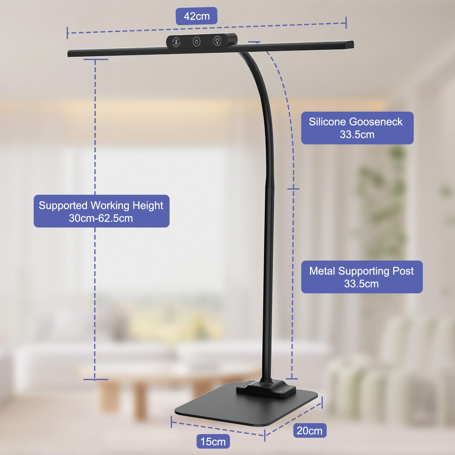 KableRika Lampada LED Regolabile – Luce diurna senza sfarfallio, protezione occhi, 4 temp + 4 livelli luminosità, collo flessibile – Per smart working, lettura, schermo – Nero