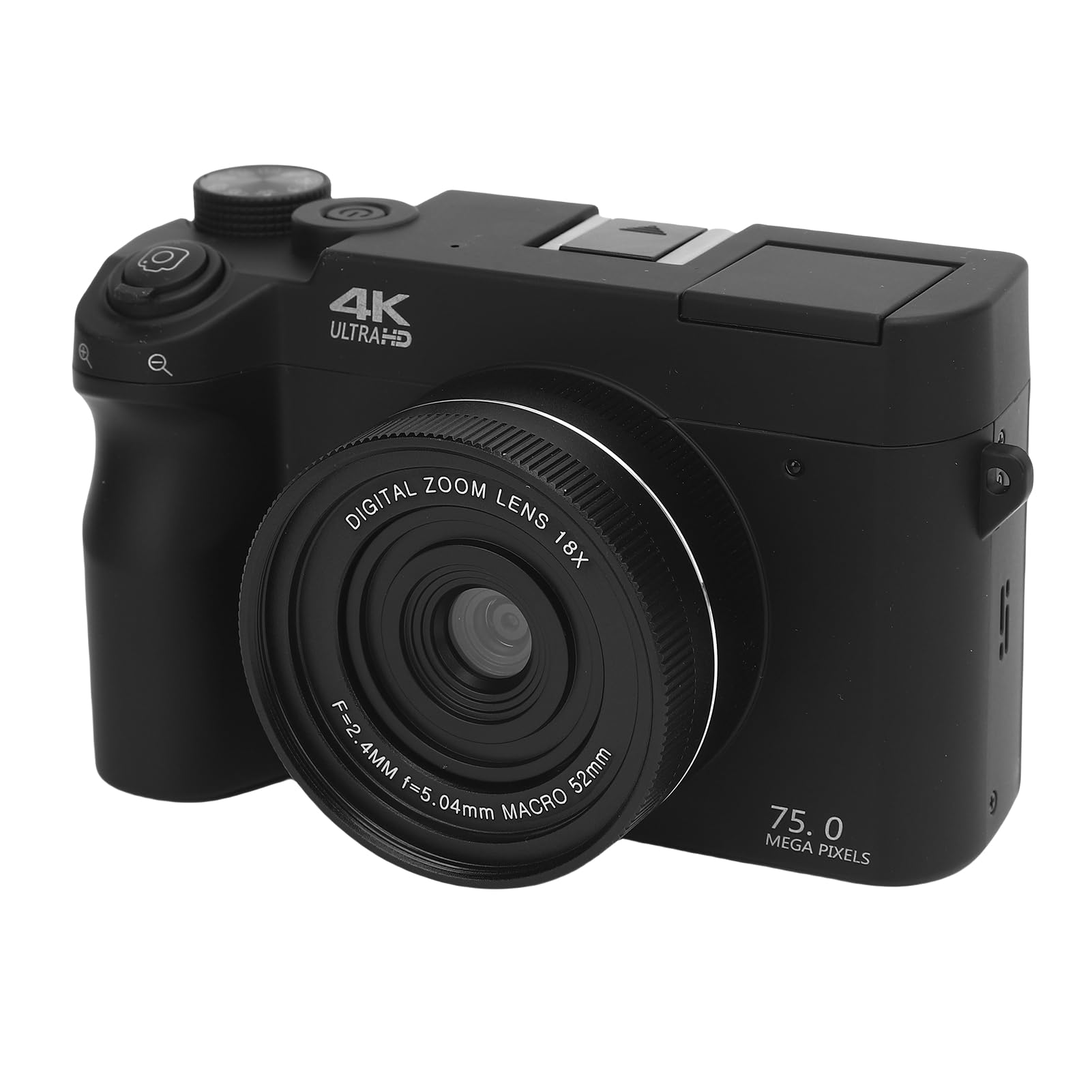 Camera Digitale 4K per Fotografia, Doppia Fotocamera Anteriore e Posteriore da 75 MP, Fotocamera Vlog WiFi AutoFocus con Schermo HD da 3 Pollici, Zoom 18x, Flash Microfono (BLACK)