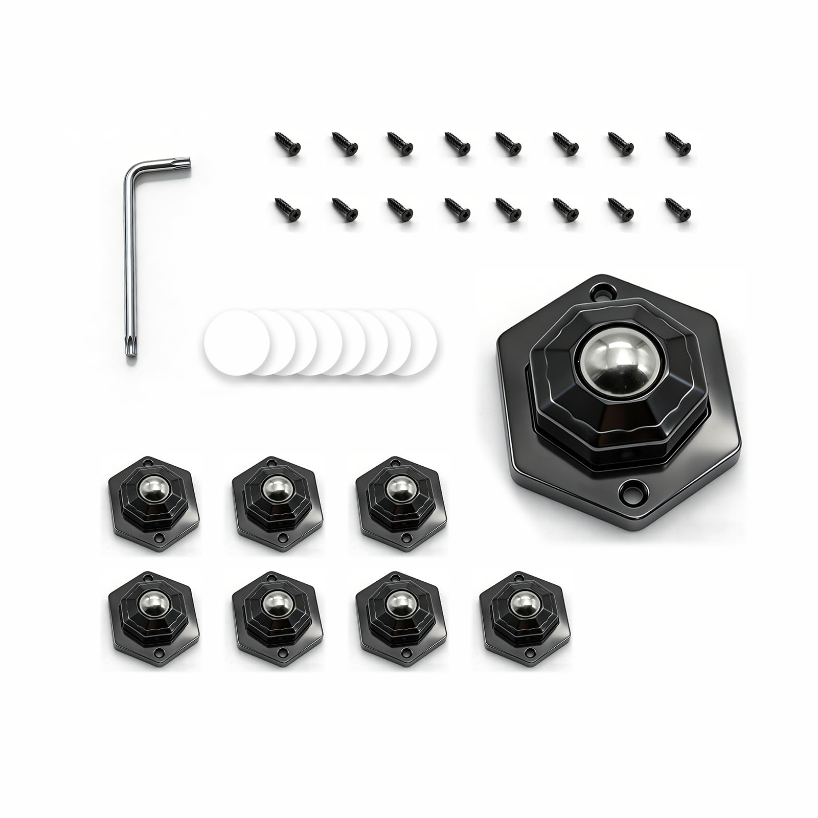 NZNSML 8 Pcs Self Adhesive Mini Caster Wheels 360° Swivel Small Castors Black Ball Castors Furniture Stick on Wheels Casters for Furniture Trash Potted Plants Boxes Desks Cabinet Appliances