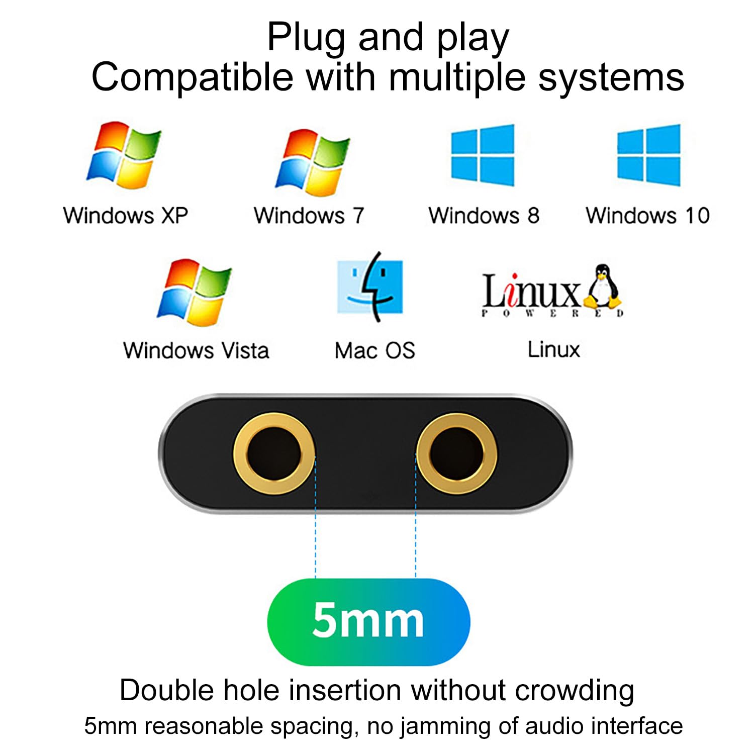 Adaptador USB a Jack 3,5 mm, Tarjeta de Sonido Externa Plug and Play