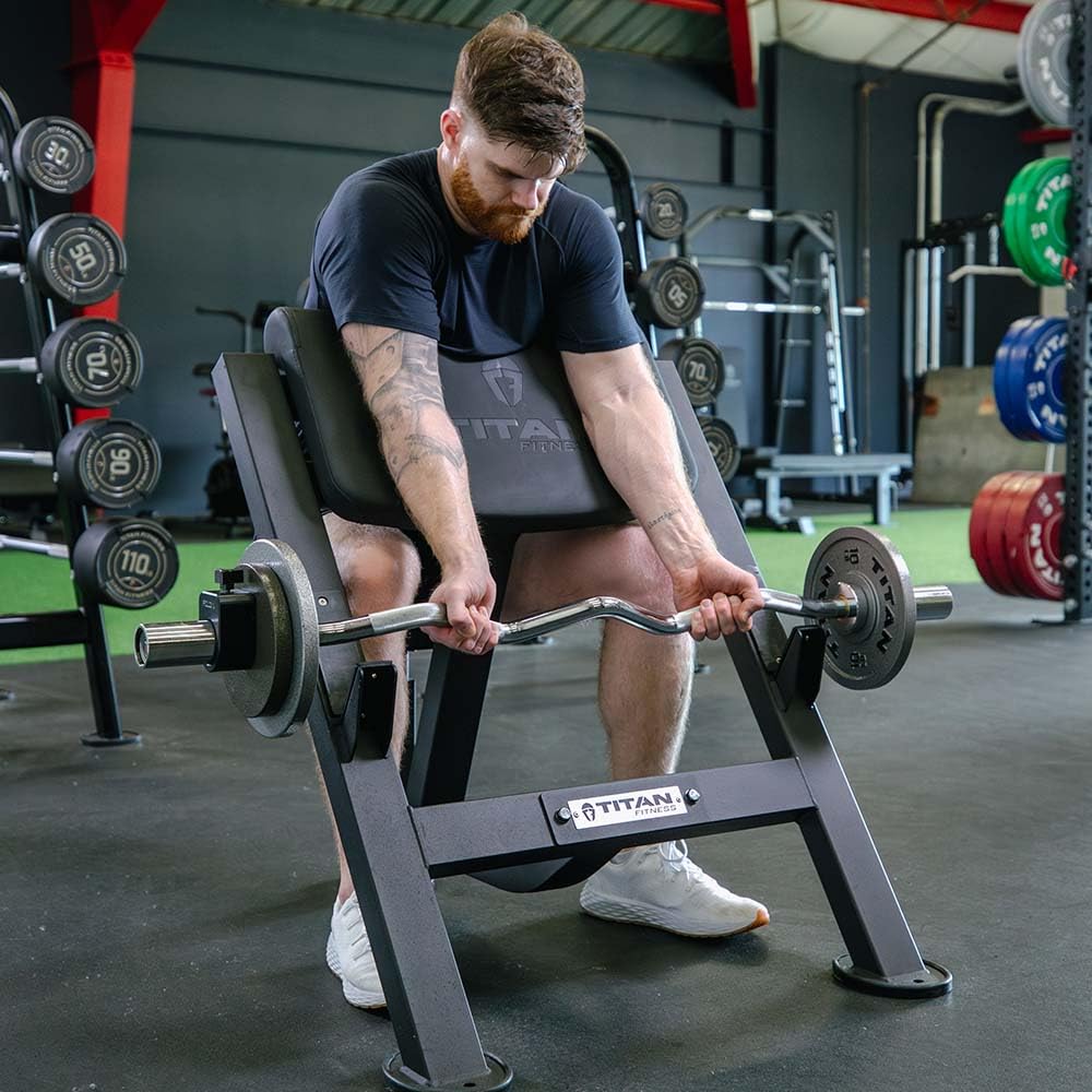 Titan Fitness Performance Series Olympic 4ft EZ Curl Bar, Barbell for Bicep/Tricep Curls, Rated 200 LB, Fits Olympic Weight Plates, Durable Steel Weight Bar for Weightlifting, Strength Training