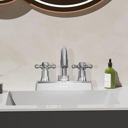 Miniatura 7 de SOLVEX SP-40005 - Grifo de baño de 2 manijas de 4 pulgadas, grifo de baño de 3 agujeros, cromado, grifo de lavabo de baño con mango cruzado montado