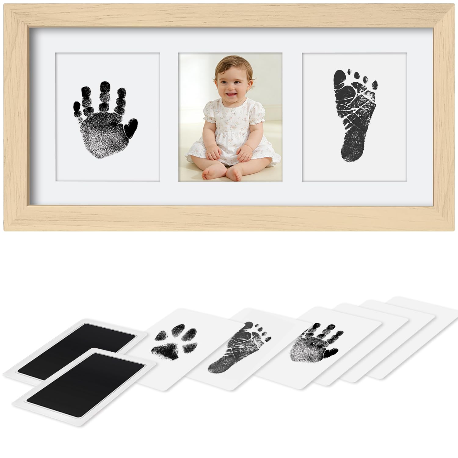 Cornice con Impronta Bimbo, Set Impronte Bimbi con un Touchpad 100% Safe For Baby Senza Inchiostro- un Ricordo per il Bambino-Oak
