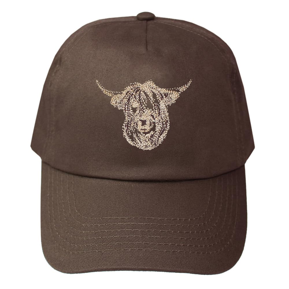 Teddyt's Men's Brown Highland Cow Embroidered Cotton Baseball Cap Hat