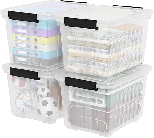 Miniatura 4 de Paquete de 4 contenedores de almacenamiento de plástico de 50 cuartos de galón con tapa y hebillas de cierre seguro, caja apilable con ruedas,