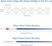 Vista 2 de 20 tiras de 120 macetas, tiras de pintura vacías con tapa, mini recipientes de almacenamiento transparentes y 40 pinceles de pintura, suministros
