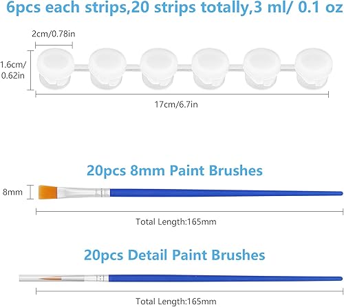 Miniatura 2 de 20 tiras de 120 macetas, tiras de pintura vacías con tapa, mini recipientes de almacenamiento transparentes y 40 pinceles de pintura, suministros de
