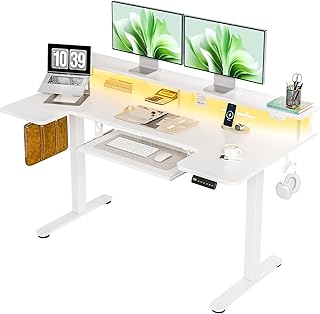 14 Home Office Setup Ideas for Practical Everyday Work 8 OffiGo U Shaped Electric Standing Desk with Keyboard Tray, 55 Inch Heigh...