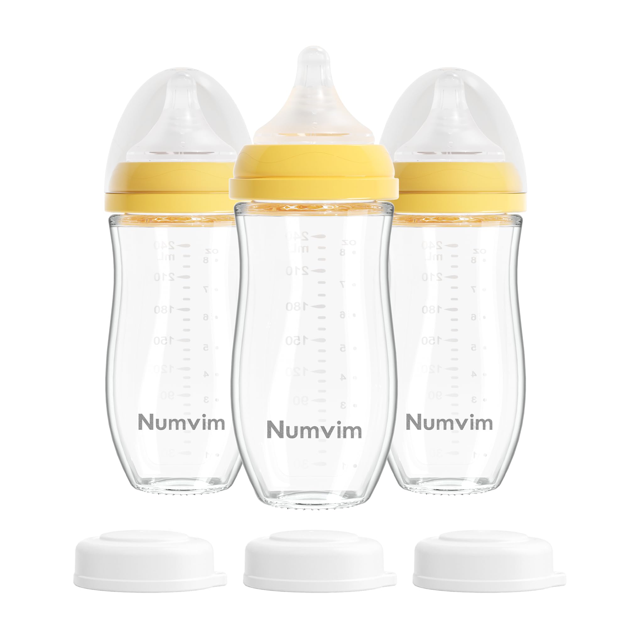 Natural Glass Baby Bottles Gentle & Extra Slow Flow, Newborn Breastfeeding Bottle with Anti Colic Nipple for 0 Months Babies, 3 Packs (Yellow (8 Ounce), 1 Count (Pack of 3))