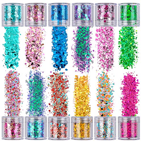 20 Boxes Holographic Cosmetic Festival Chunky Glitters Sequins,20 Colors Total 200g Nail Sequins Iridescent Flakes, for Body Face Hair Make Up Nail Art Mixed Color Glitter - Thumbnail 4