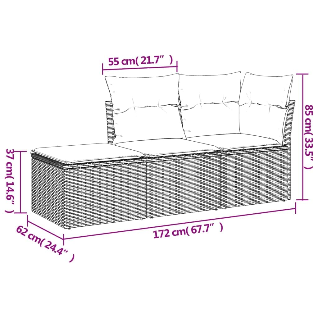 Set Divano da Giardino 3 Pezzi con Cuscini Grigio Chiaro Polyrattan