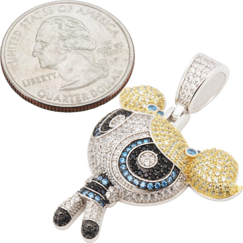 925 Sterling Silver 14K White/Yellow/Black Gold Finish AAA Cubic Zirconia The Power Puff Girls Bubbles Pendant 1.5MM Franco/2MM Moon Cut Bead Ball Chain Necklace For Women & Men 20″-24″ Fine Jewelry