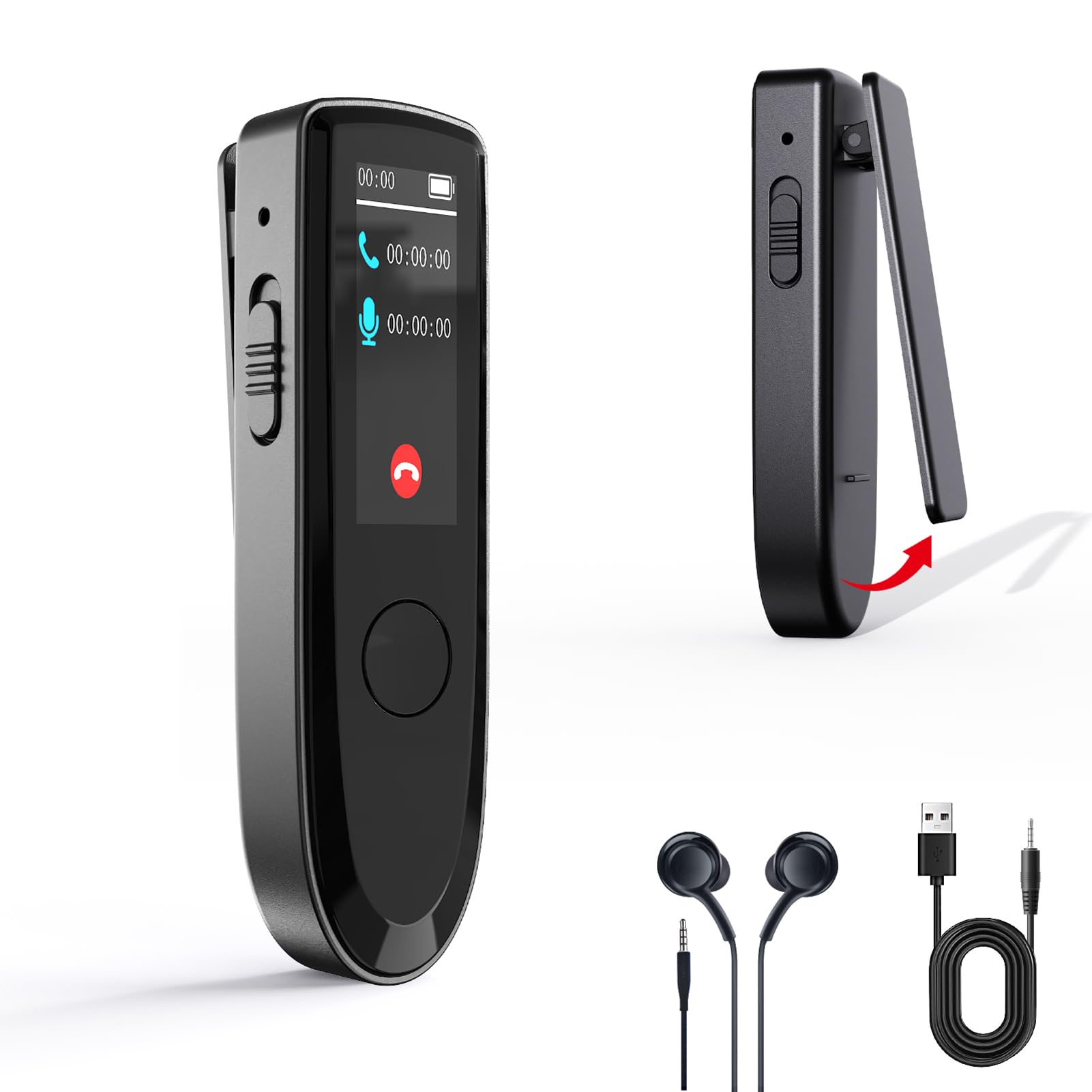 Gugxiom Registratore Vocale, Registratore Portatile con Registrazione Chiamate Bluetooth e Clip Posteriore, Dispositivo di Registrazione Vocale Digitale per Riunioni, Conferenze e Uso (64G)