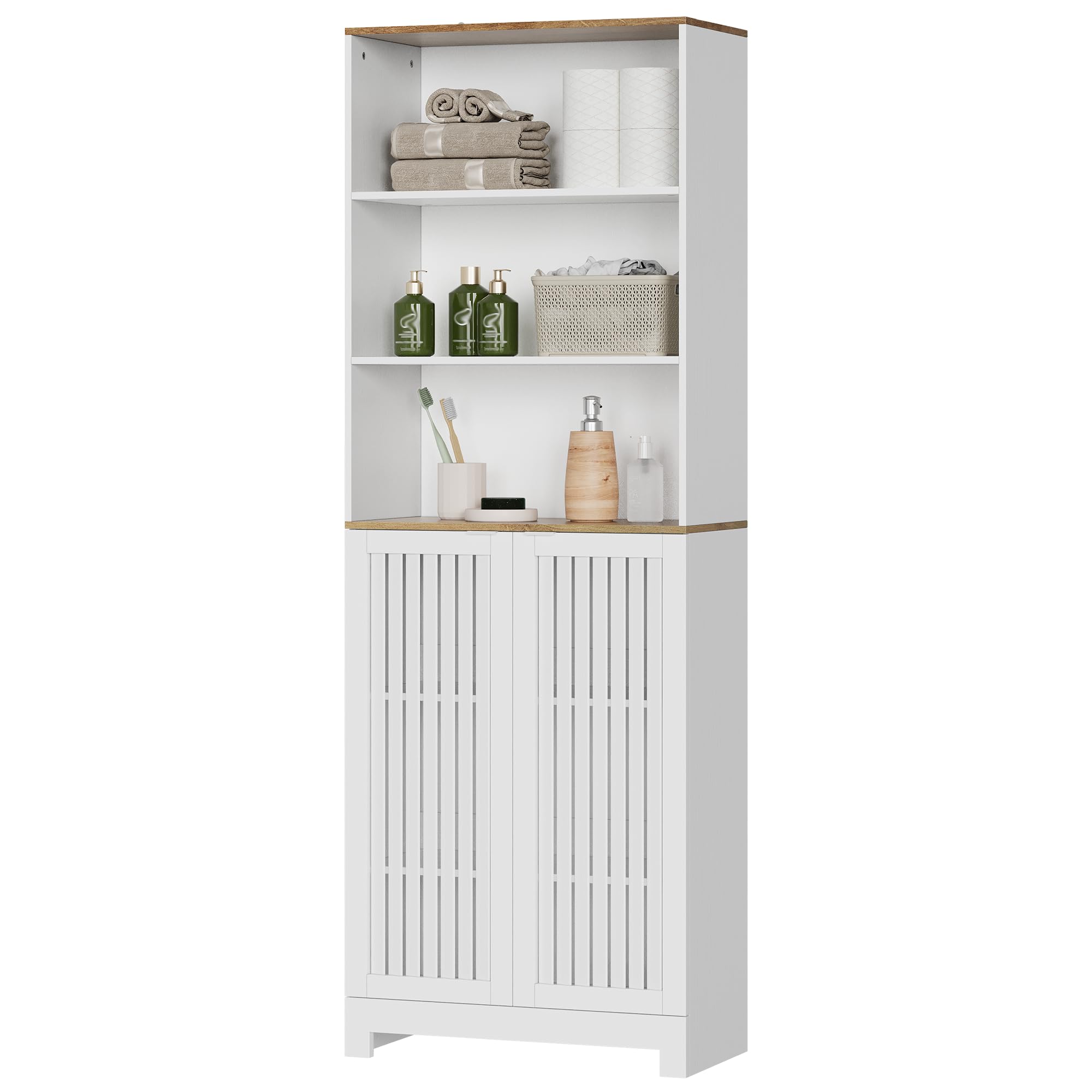 Smart FENDEE Armoire de Rangement Haute pour Salle de Bain, Style Fermier avec Porte à persiennes et étagère réglable, Armoire indépendante Blanche pour Salle de Bain, Cuisine et Salon