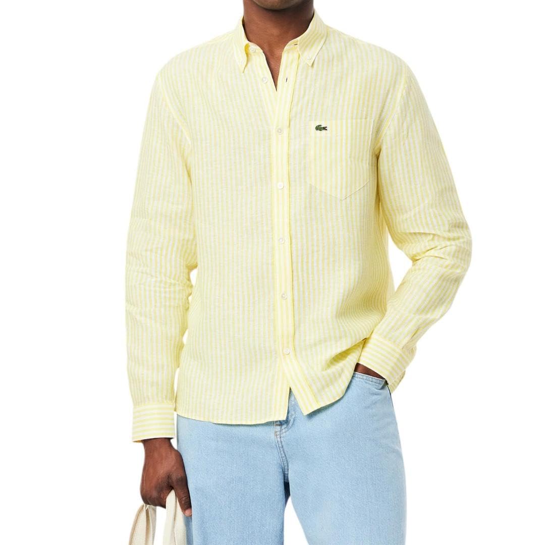 

                                                    Lacoste Men's Regular Fit Striped Linen Shirt, Yel