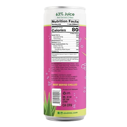 Miniatura 2 de ALO Bebida espumosa de jugo de aloe vera carbonatado de maracuyá y durazno  11.2 onzas líquidas, paquete de 12  Bebida a base de plantas, vegana