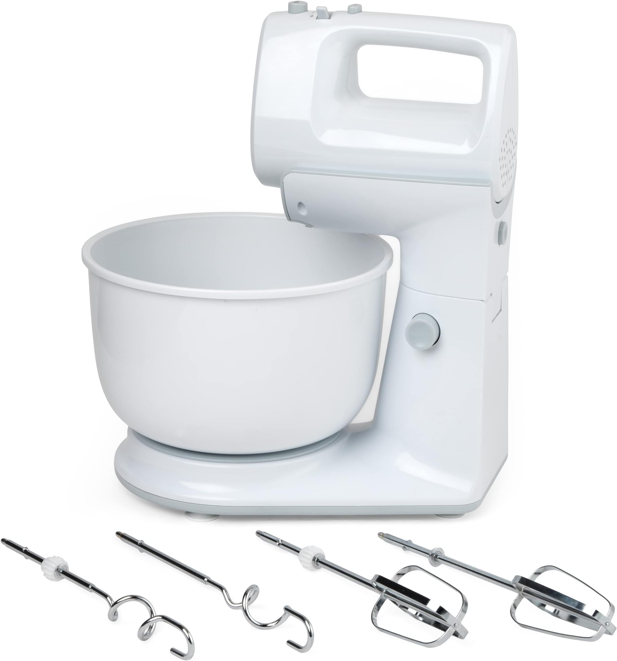Progress EK4744P Electric Twin Hand & Stand Mixer with Rotating Mixing Bowl, Dual Function, 5 Speed Settings, Slip Resistant Feet, 3.8 Litre Capacity, 300 W, White