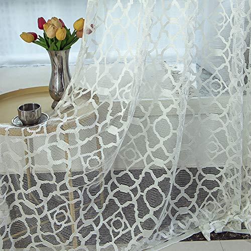 HM&DX Jacquard Tenda Semi Sedante Occhielli,Moderno Decorativi Voile Tenda Finestra,1 Pannello Filtro della Luce Tende di Tulle Salotto Soggiorno Bianca 300x270cm(118x106in)