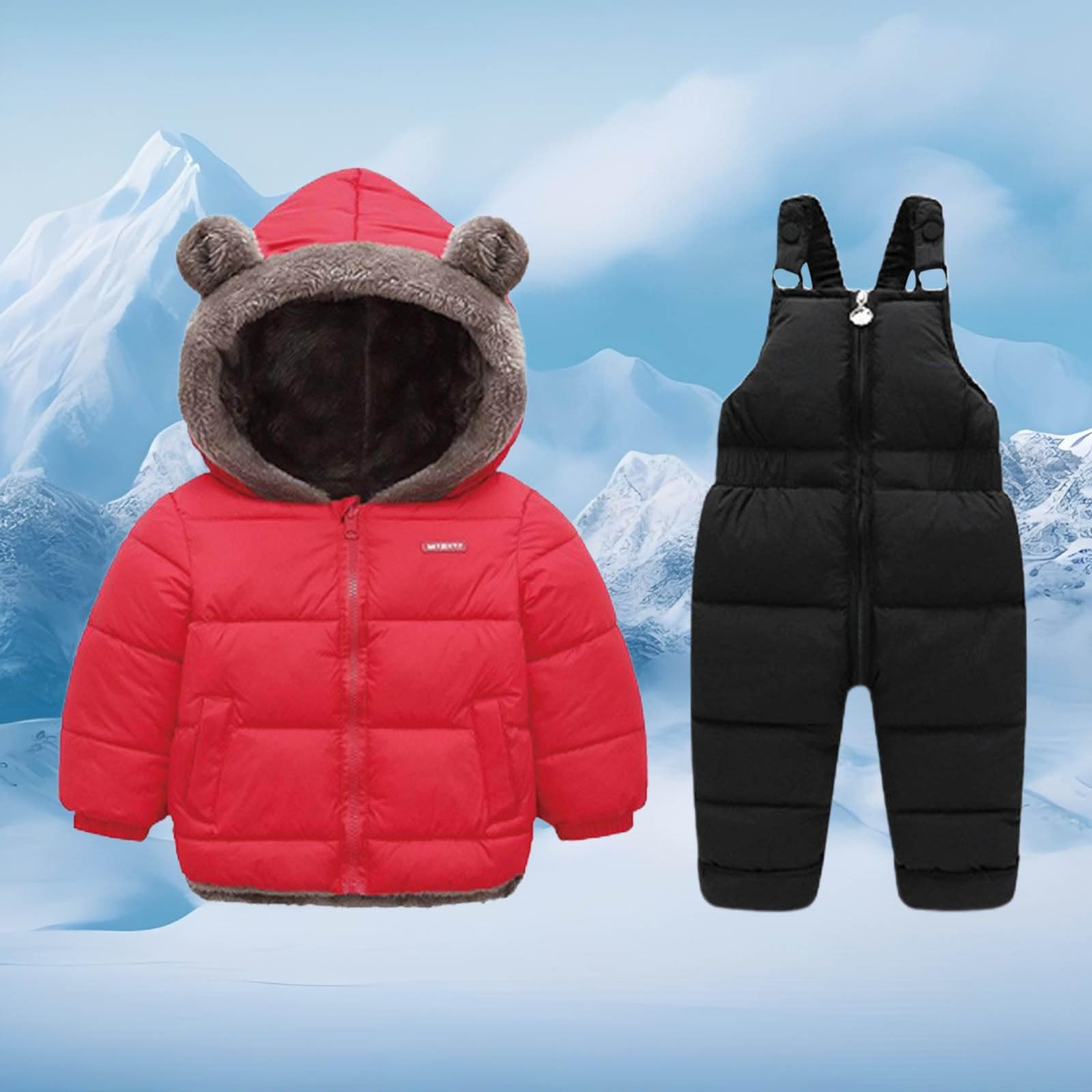 Generisch Bekleidungsset Kinder Thermo Schneeanzug Winter Overall für Kleinkinder Mädchen gepolsterte Jacke mit warmem gemütlichem Outfit zum Spielen bei kaltem Wetter