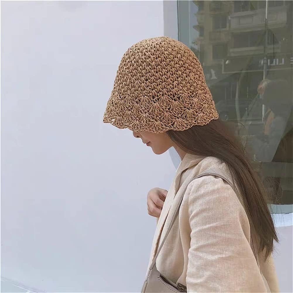 Verano Mujer Vacaciones Sombrero de Paja señora Visera Gorra Cubo Playa al Aire Libre Chica (Brun Mcode)
