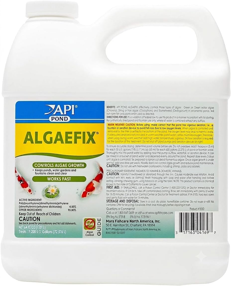 API Pond ALGAEFIX (64 fl oz) Pond Algae Control - Copper Free - Clear Water | Up to 19200 Gallons - Safe for Fish, Plants - Water Gardens, Fountains - Natural Active Ingredient - EPA-Registered