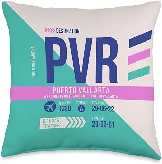 Vintage Puerto Vallarta PVR Airport Code Retro Travel Day Throw Pillow