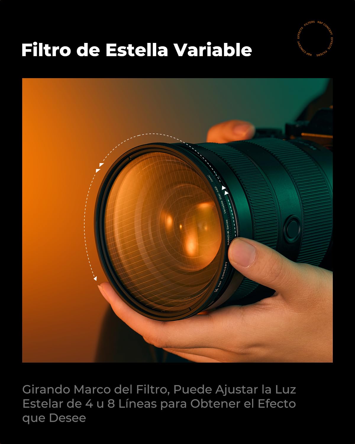 K&F CONCEPT Nano-Klear Filtro de Estrella 77mm, Filter Star 4/8 Puntos con Efecto Estrellado para Fotografía con 3Pcs Paño Limpieza Microfibra