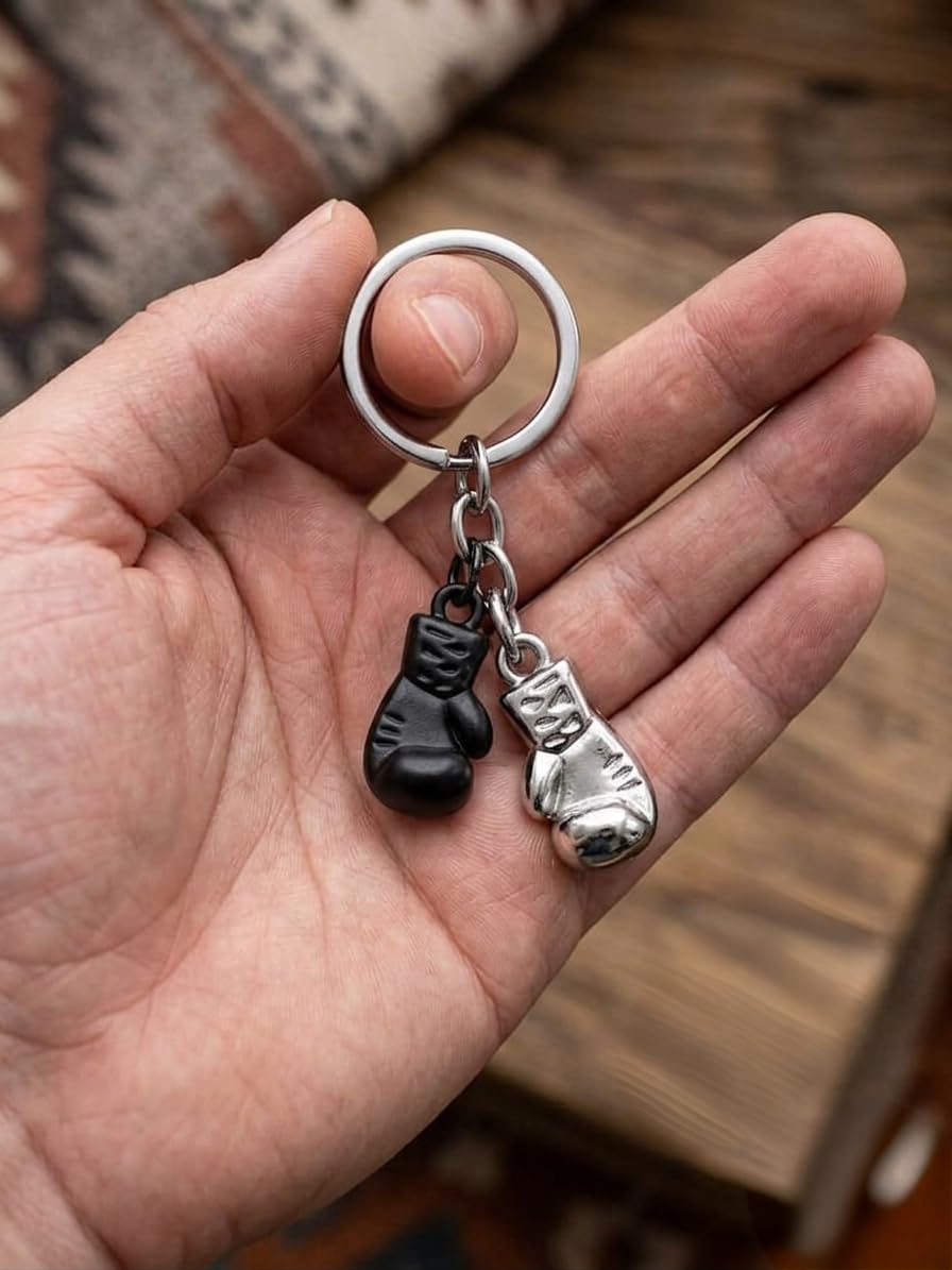 Affordable Keychains | Metal Boxing Glove Keychain | Black and Silver Dual Charm | Metal Key Ring for Boxing and Sports Lovers | Unique Gifting ideas-image-22