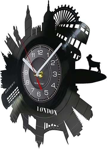 Miniatura 2 de Reloj de pared de 11.8 in, diseño de Londres, estilo contemporáneo, Flip City, Reino Unido, paisaje urbano, corte láser, reloj de pared tallado