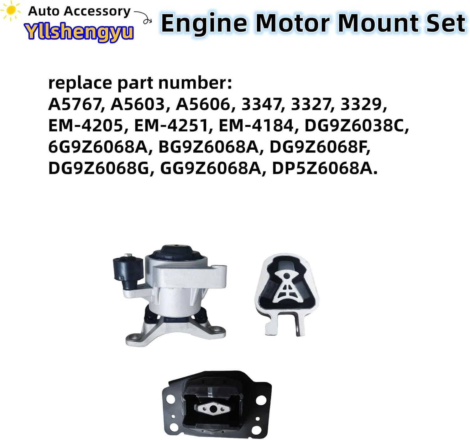 3Pcs Engine Motor & Transmission Mount Kit - Compatible with Fusion 2013-2018 L4 2.0L Turbo, Replaces A5767 A5603 A5606 3347 3327 3329