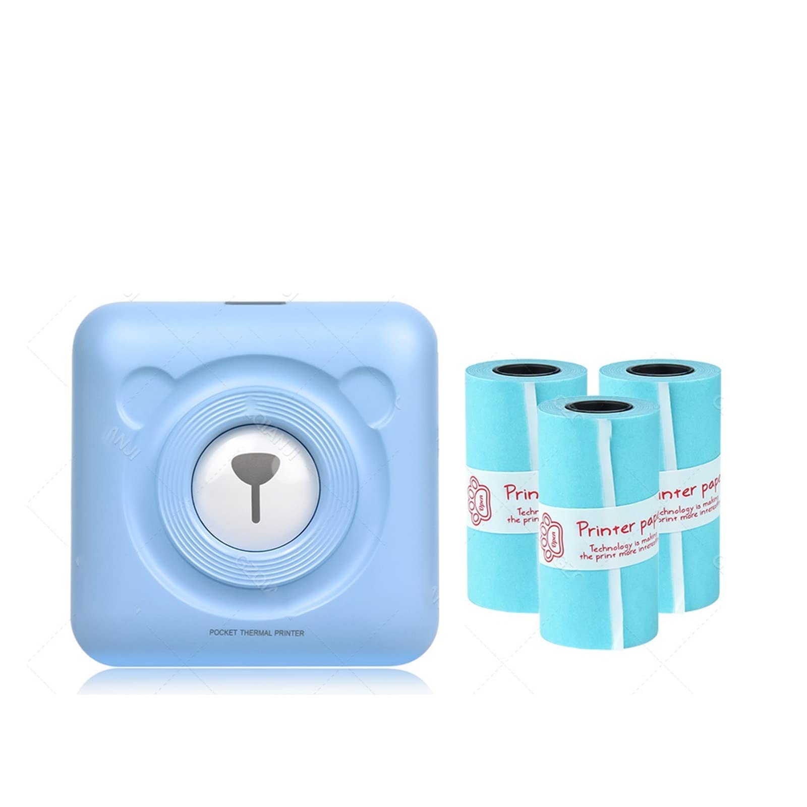 Drukarka do zdjęć Mini drukarka Bluetooth z białymi rolkami naklejek (kolor: 304BL 3Sticker)