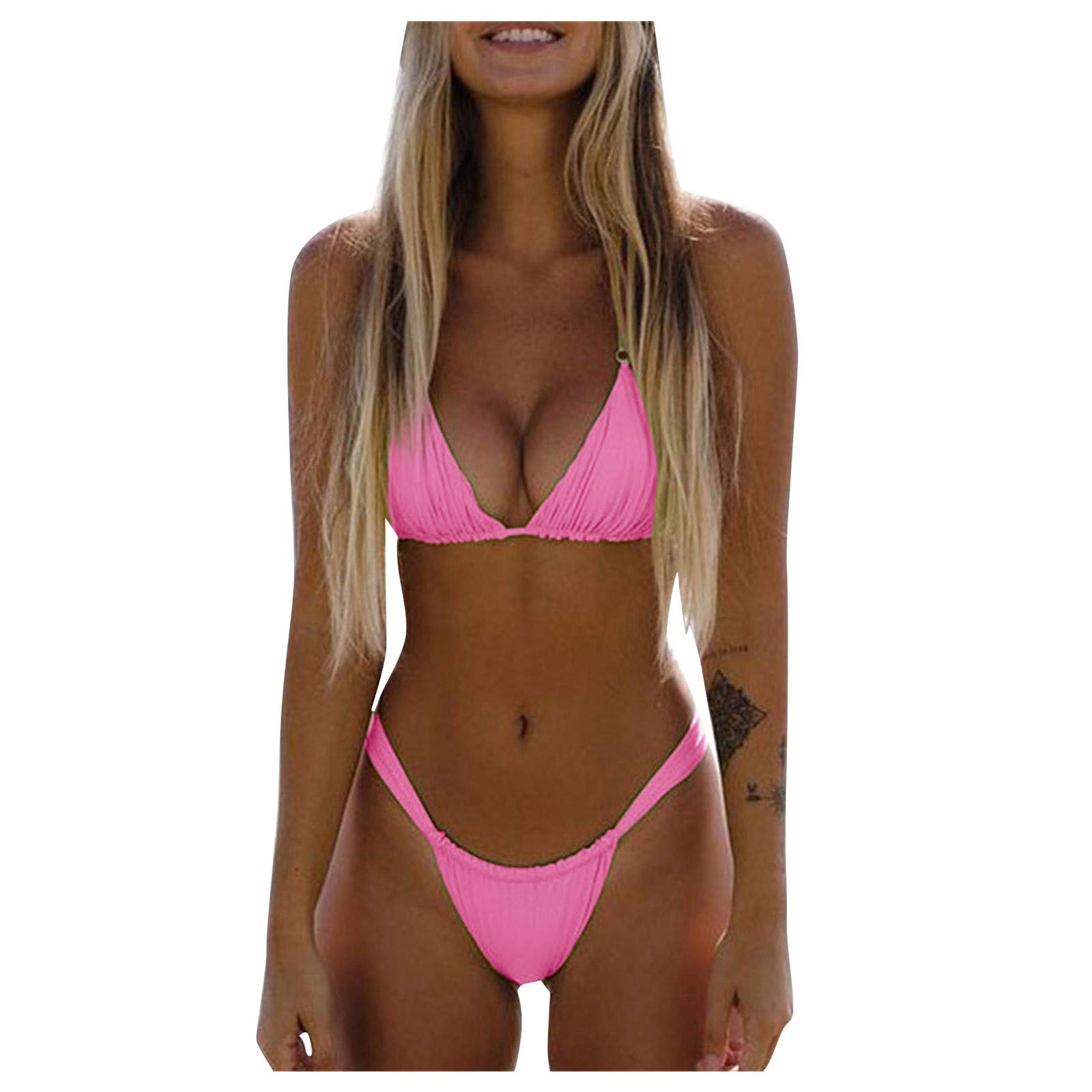 Sunnyuk Conjunto De Bikini Separado Bikini Mujer Tanga Swimwaer con Cuello En V Tankinis Bandeau Vendaje Bañador Sexy Monokini Swimwaer Traje De Baño Estampado Playa Color Sólido Cuello Colgante