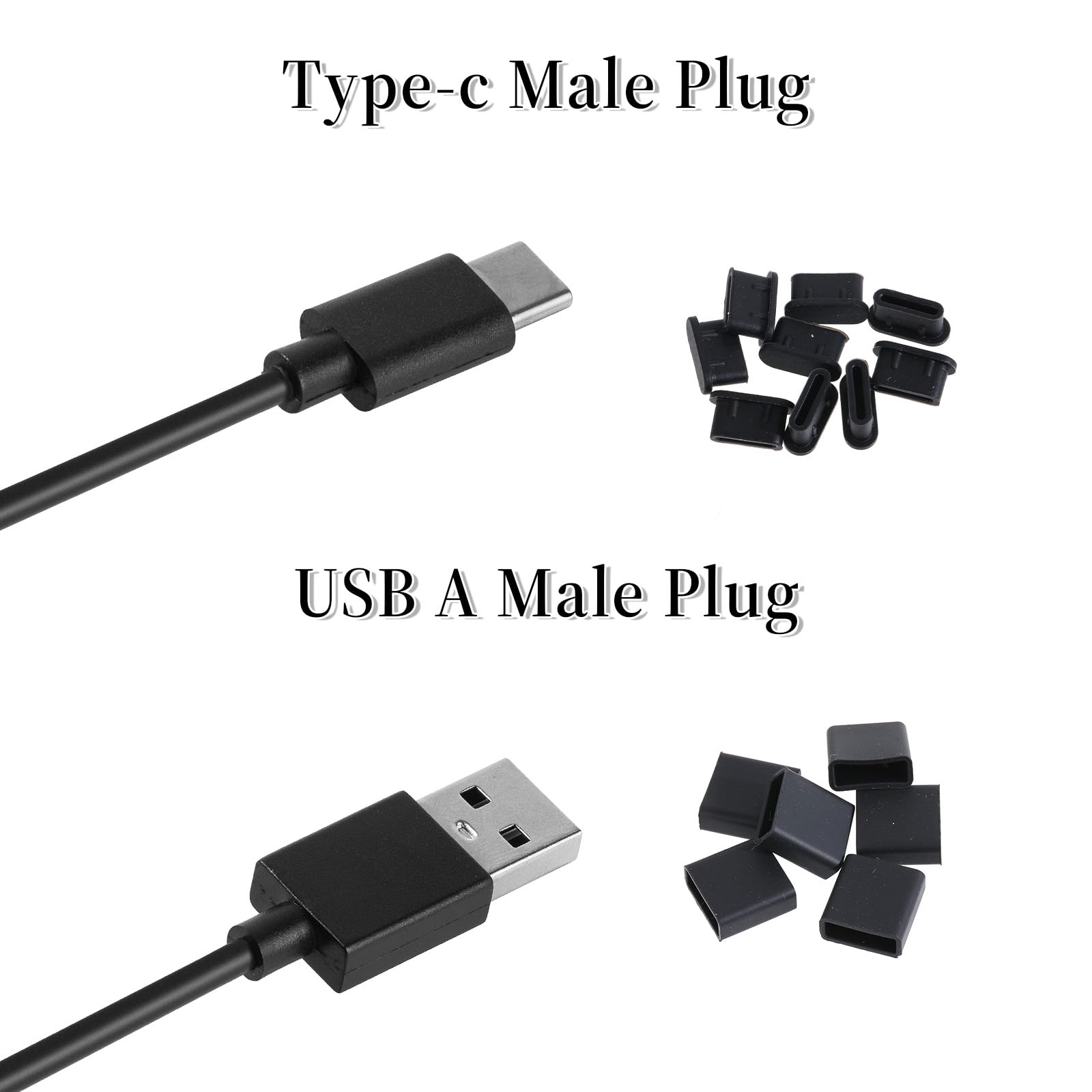 Bewudy 40 szt. 5 rodzajów antykurzowych zatyczek do gniazd USB, zatyczki do gniazd USB Type-C, zatyczki do gniazd USB z pyłoszczelnymi kołkami, silikonowe osłony portów USB do żeńskiego i męskiego