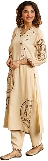 INDO ERA Women's Viscose Rayon Solid Embroidered Straight Calf Length Kurta & Palazzo Set (IEOUT12410) Price In India
