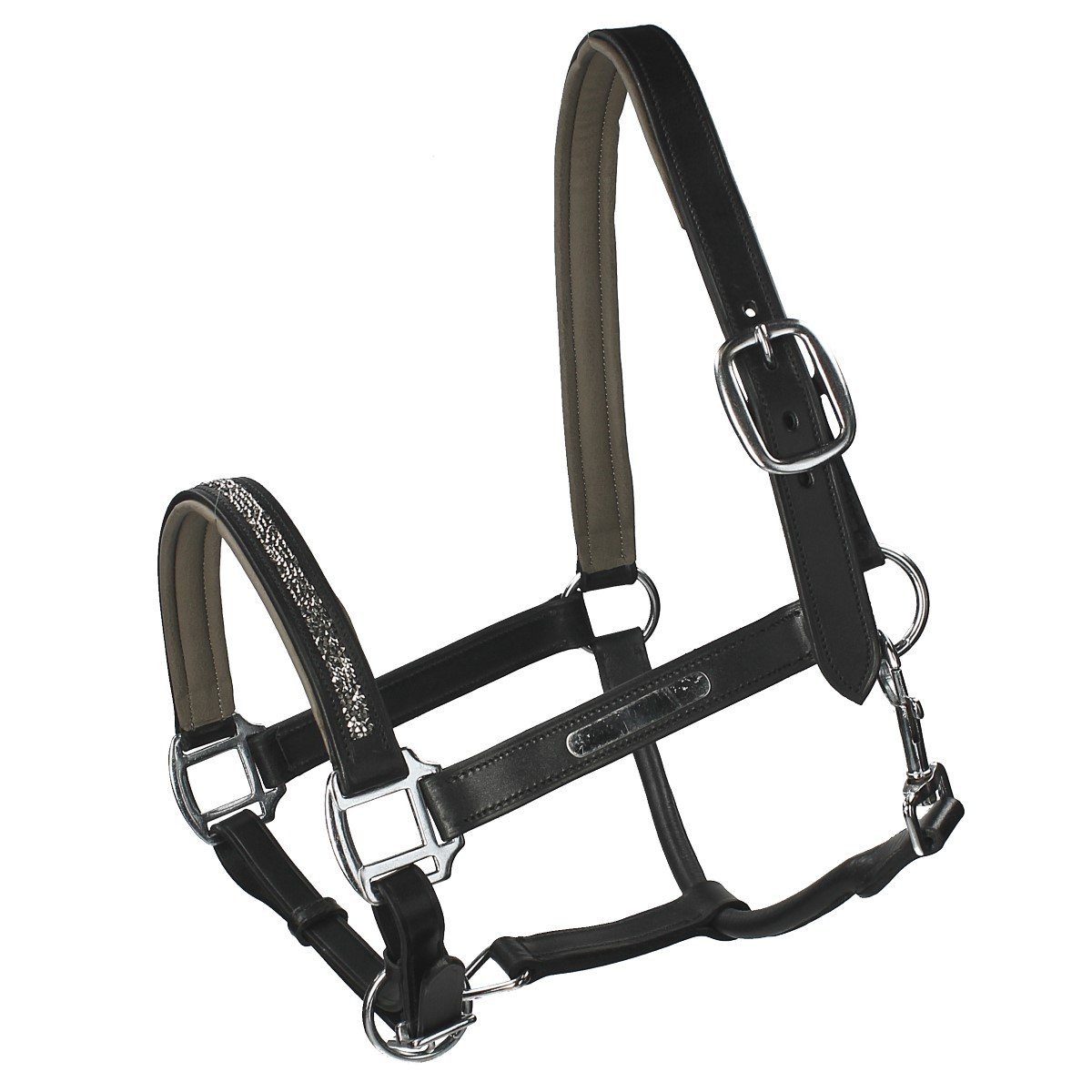QHP Luxus Lederhalfter Halfter Lupine mit Strass-Steinen schwarz