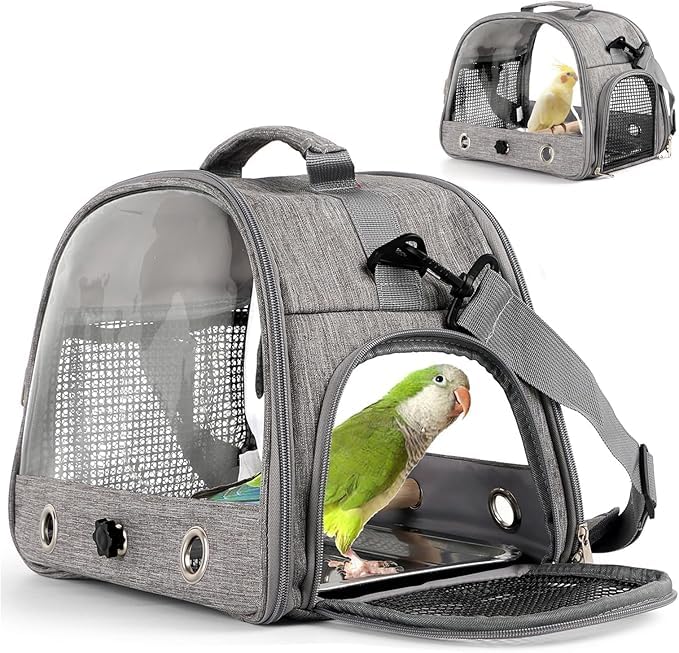 KUTKUT Small Bird Carrier, Lightweight and Portable Travel Bird Cage with Stand and Easy Clean SS Tray, Parrot Parakeet Carrier Travel Cage