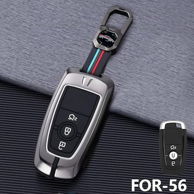 Image of BKN Premium Metal Soft Car Key Cover Shell with Keychain & Full Protection Compatible with Ford Endeavour, Ecosport, Figo, Aspire, Freestyle (3 Button Push Smart Key)