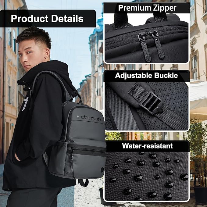 Image of Arctic Hunter Compact Backpack for Men Women 21L One-Day-Capacity Slim 15.6 inch Laptop Bag Sleek Lightweight Water-resistant Small Laptop Backpack for Casual College Daypack
