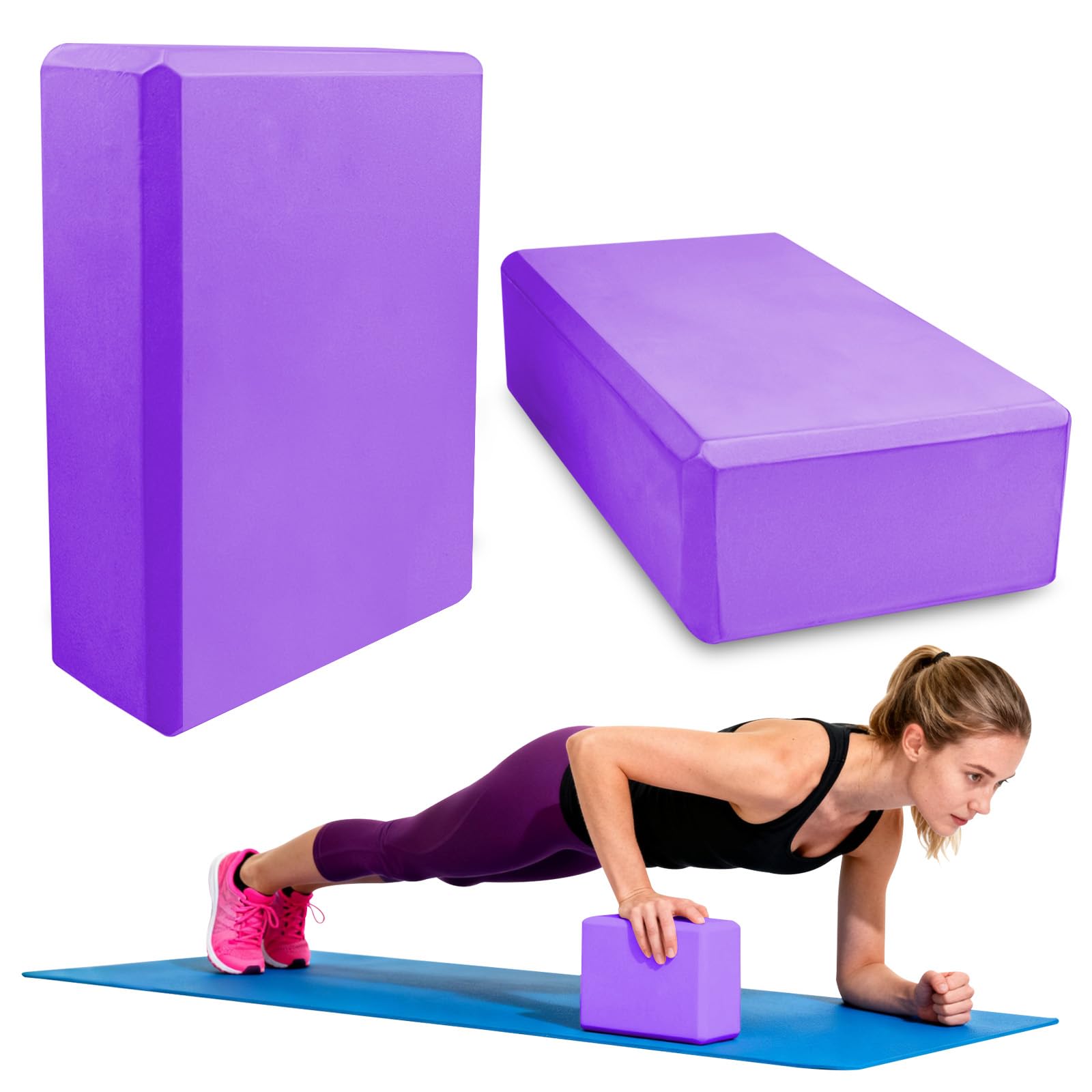 Lixiluxia 2 Piezas 23×15×7.6cm Bloque Yoga, Ladrillo Yoga, Bloques Yoga, Cubos de Espuma, Ladrillos de Yoga EVA de Alta Densidad para Yoga, Pilates, Ejercicio, Entrenamiento, Fitne