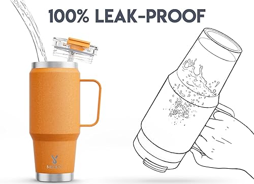 Miniatura 134 de Meoky Vaso de 32 onzas con asa, vaso aislado con tapa y popote, taza de viaje de acero inoxidable, 100% a prueba de fugas, mantiene el frío durante