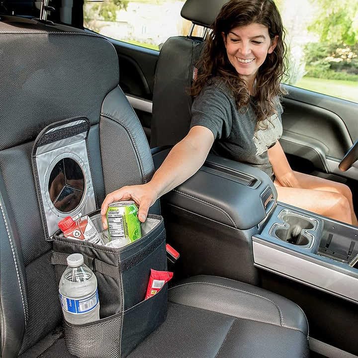 Image of Car Trash Can with Lid and Storage Pockets - 100% Leak-Proof Organizer, Waterproof Trash Can, Multi-Purpose Car Trash Can, 2 Gallon, Black