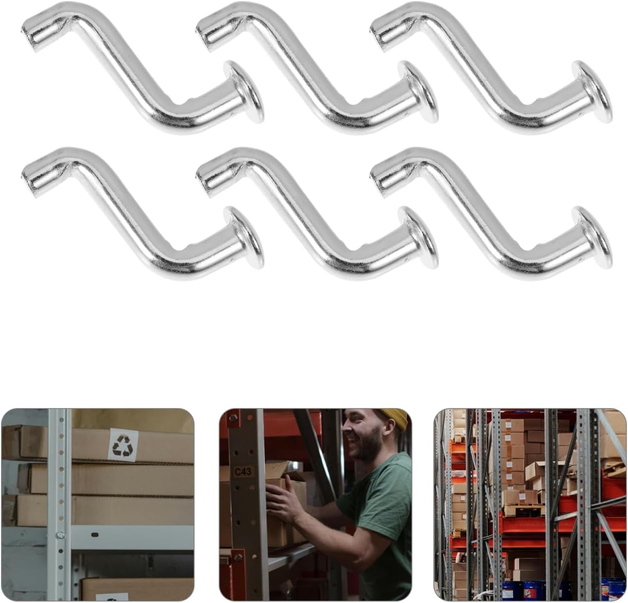 J Bolt Pallet Rack Hooks with Heavy Duty Safety Pins and Flat Head Rivets for Secure Warehouse and Garage Storage Organization