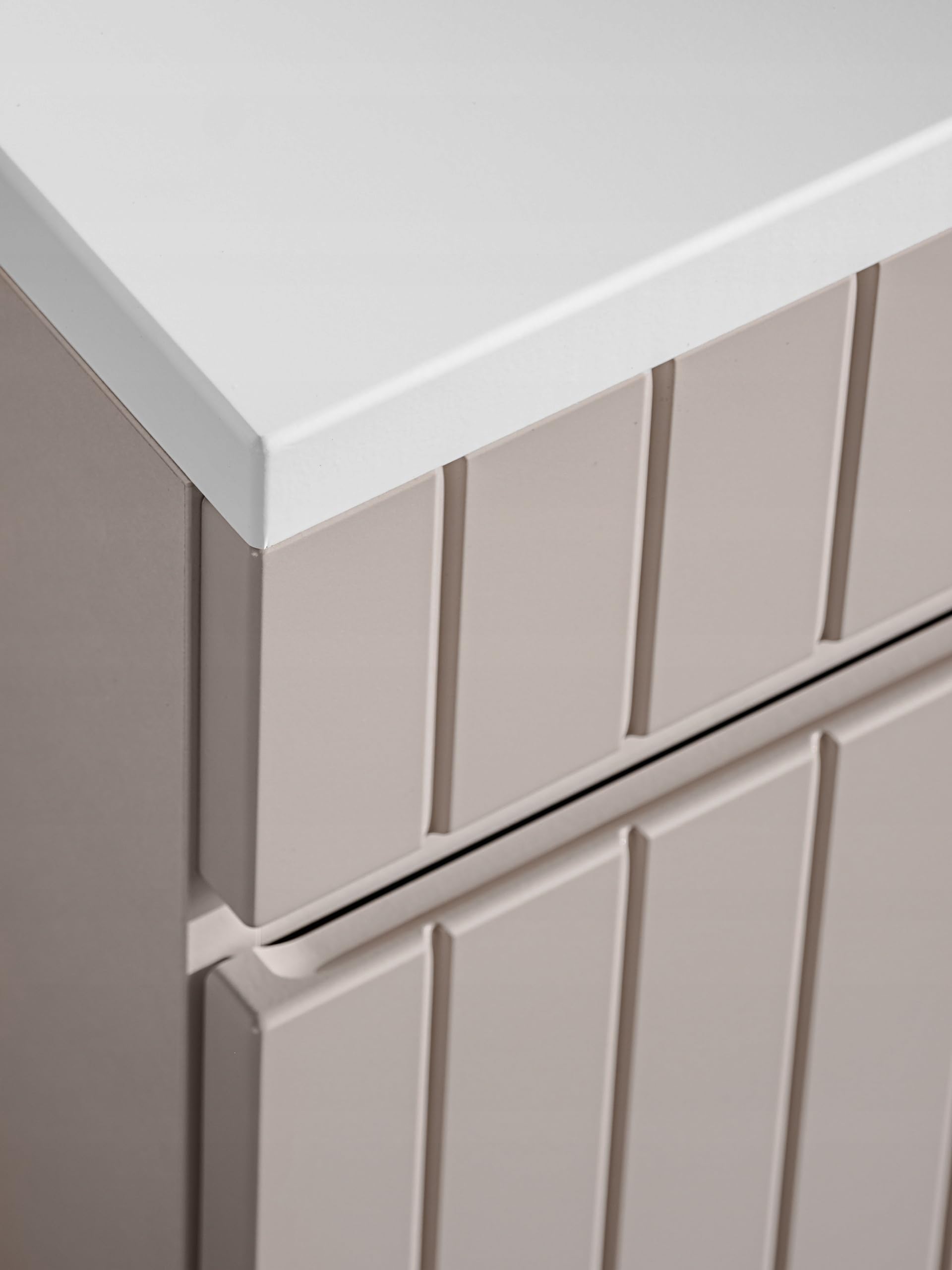 Armadietto da bagno a parete con lavabo da appoggio e 2 cassetti, in cashmere, 140 cm