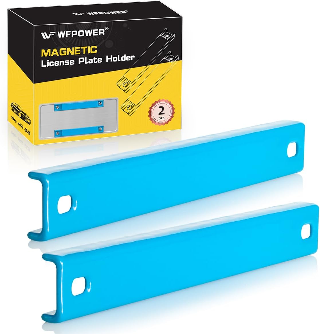 WFPOWER Rubber Coated Magnetic License Plate Holder, 2 Pack Strong Bar Magnet with Rubber Molded Plate for Test Driving, Dealer Demo License Magnet Plate Holder Blue with Screws