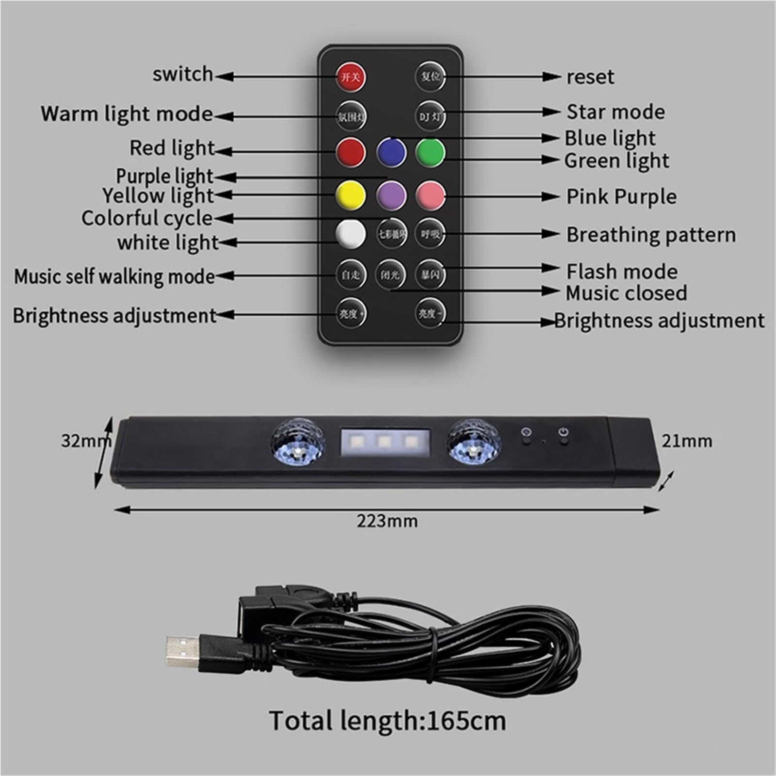 Starlights do Samochodu Oświetlenie samochodowe LED RGB, lampa Gwiazda na dachu z em bezprzewodowym USB, wiele trybów, dekoracyjne oświetlenie wnętrza samochodu, imprezowe
