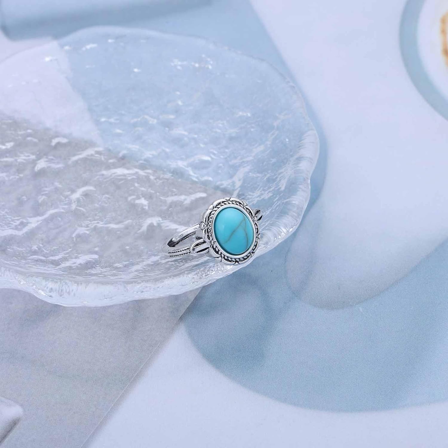 Boho Turquoise Finger Ring Blue Turquoise Open Knuckle Ring Vintage Turquoises Wrap Open Ring Turquoises Adjustable Stacking Ring Jewelry for Women - Image 5