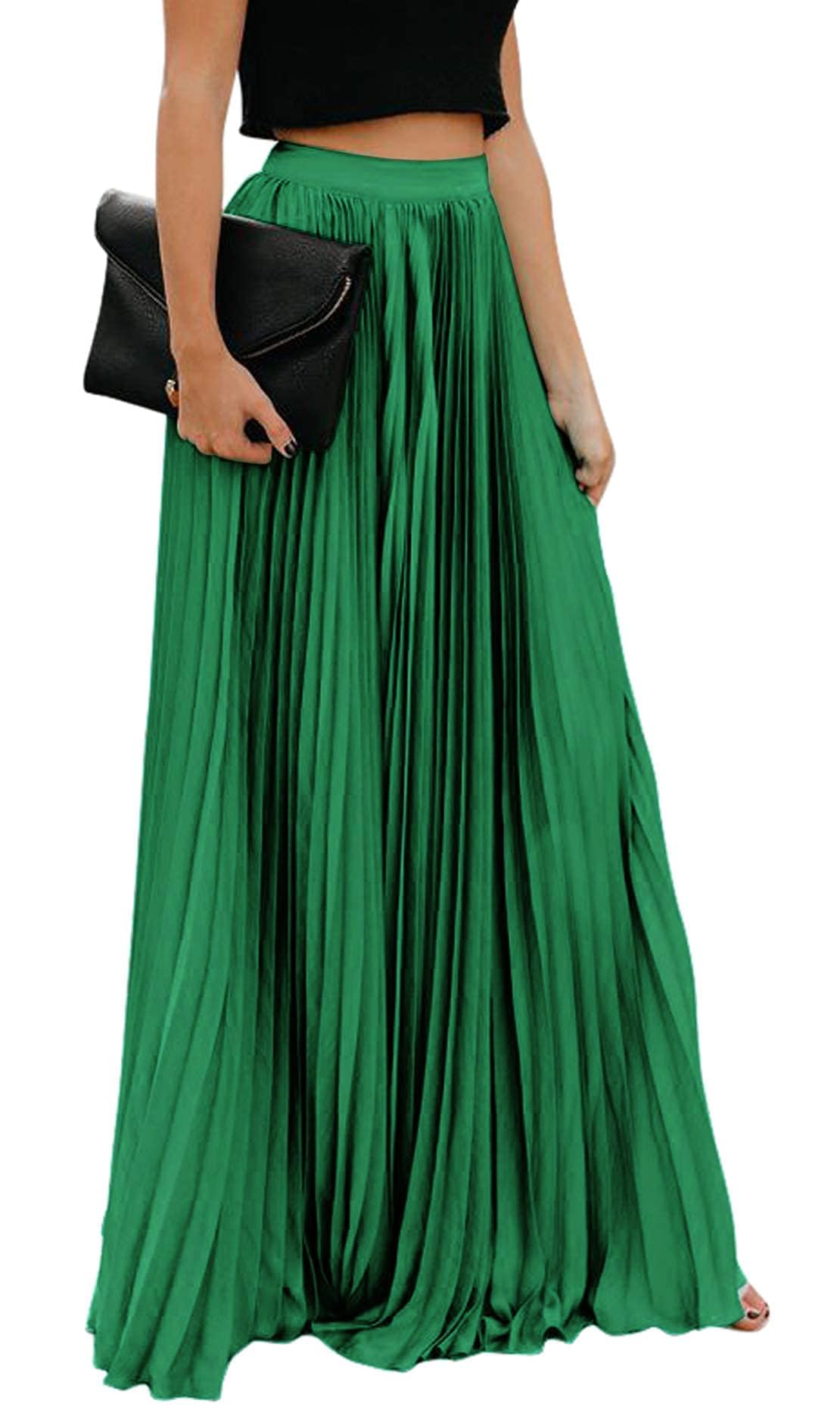 ebossy Womens High Waist Flowy Pleated Chiffon Maxi Skirt