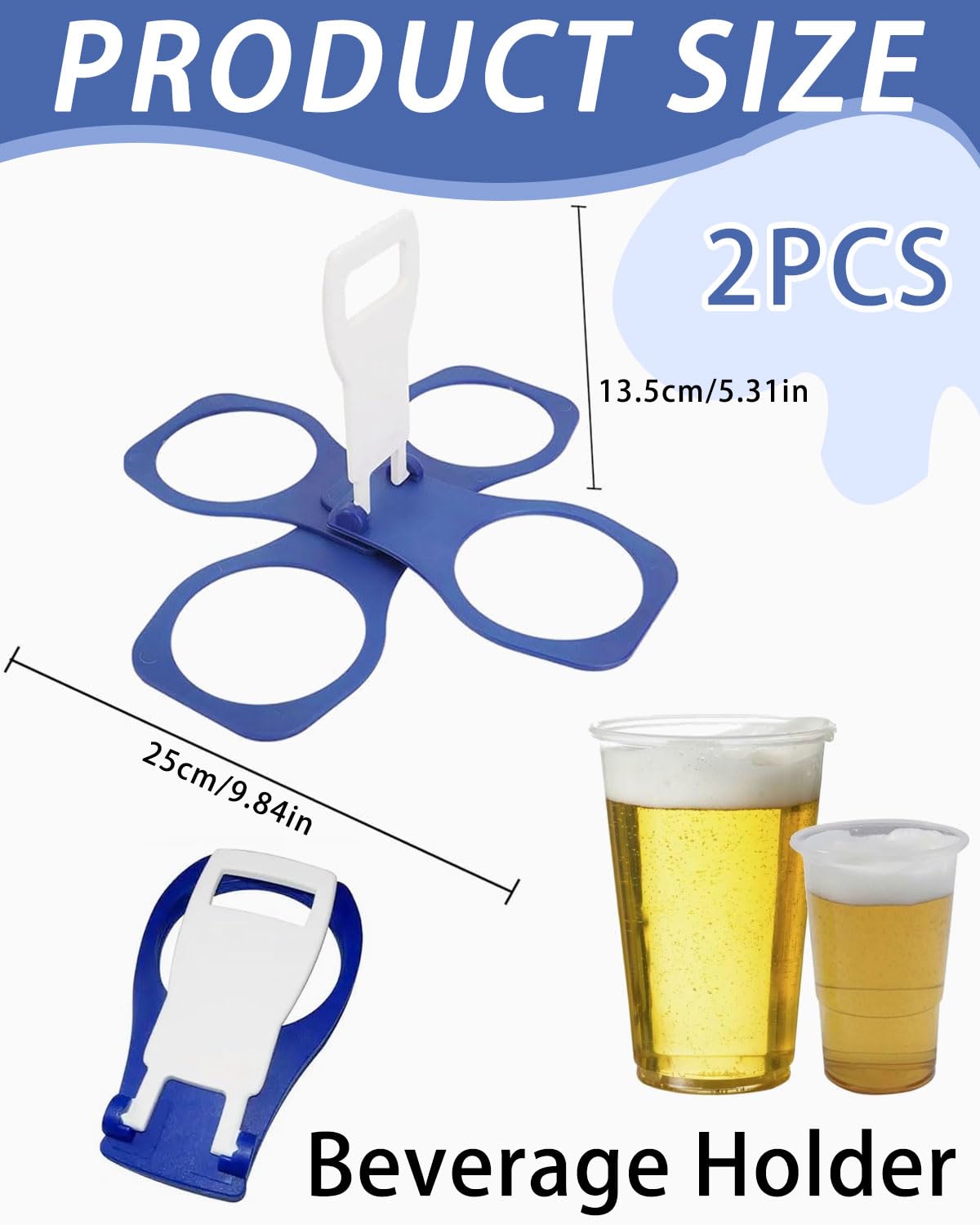 1 pezzi Portabicchieri pieghevole,Blu Portabevande con manico,Portatile,ripiegabile,per caffè,bibite,birra,birra,bevande,robusto formato tascabile riutilizzabile,Portabicchieri Con Manico