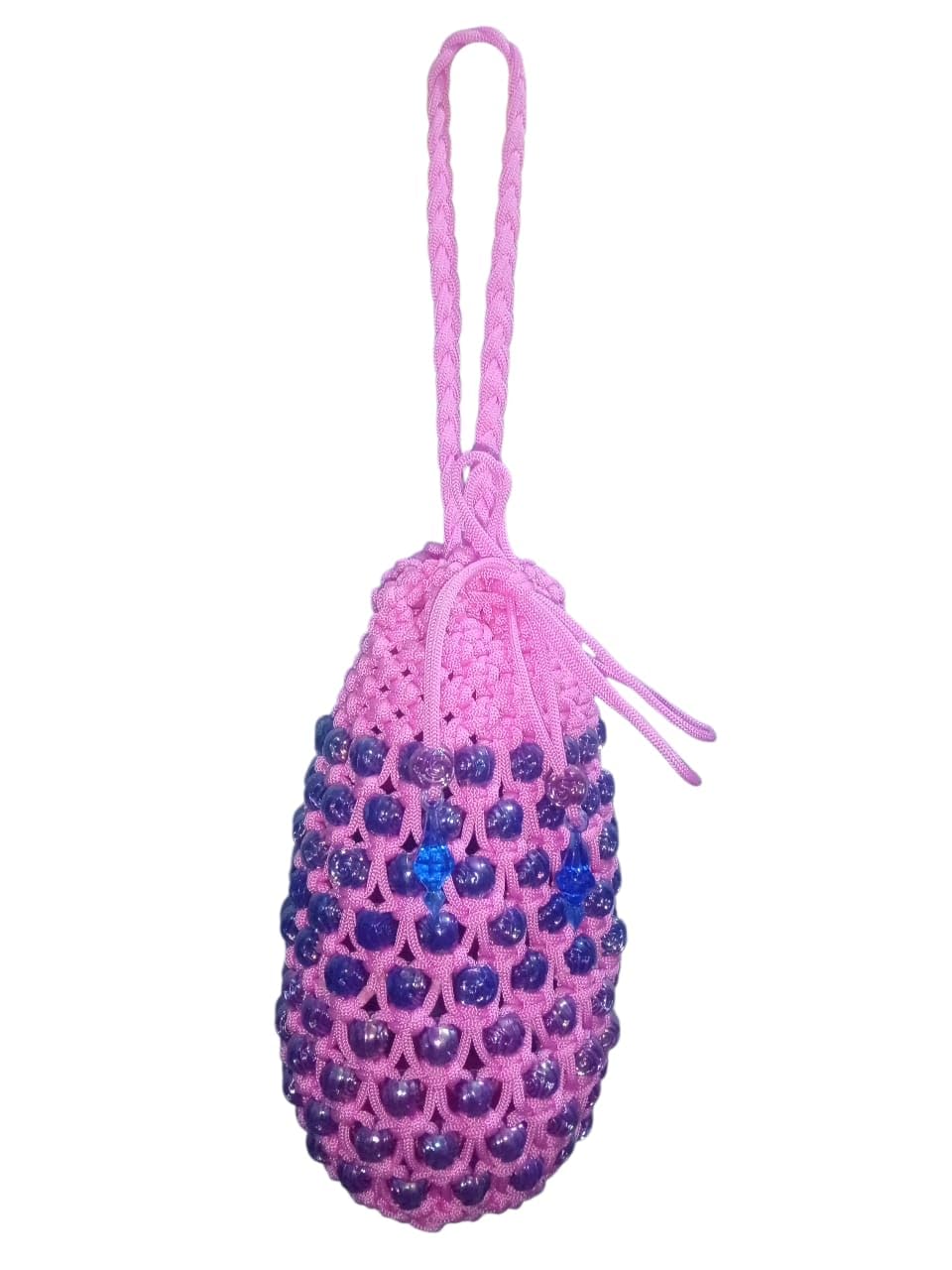 Handcrafted Pink Macrame Beaded Drawstring Pouch | Ethnic Potli Bag with Purple Beads & Crystal Charms | Traditional Handbag for Weddings, Parties & Festive Gifting-picture-29