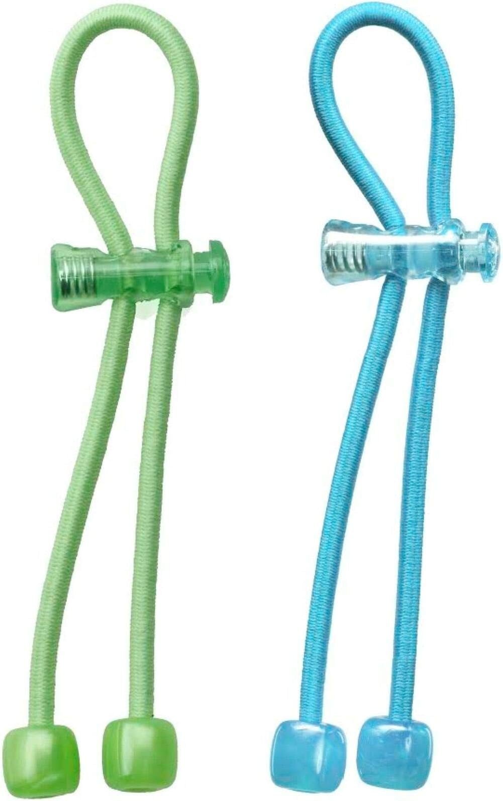 Pulleez Sliding Ponytail Holder, Set of 2 - Acrylic Charms - Green/ Light Blue Elastic Hair Ties
